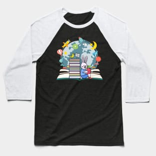 Cute bunny rabbit book lover Baseball T-Shirt